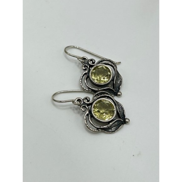 Didae Israel 925 Earrings Sterling Silver Yellow Quartz Pierced Drops Dangles - Picture 3 of 6